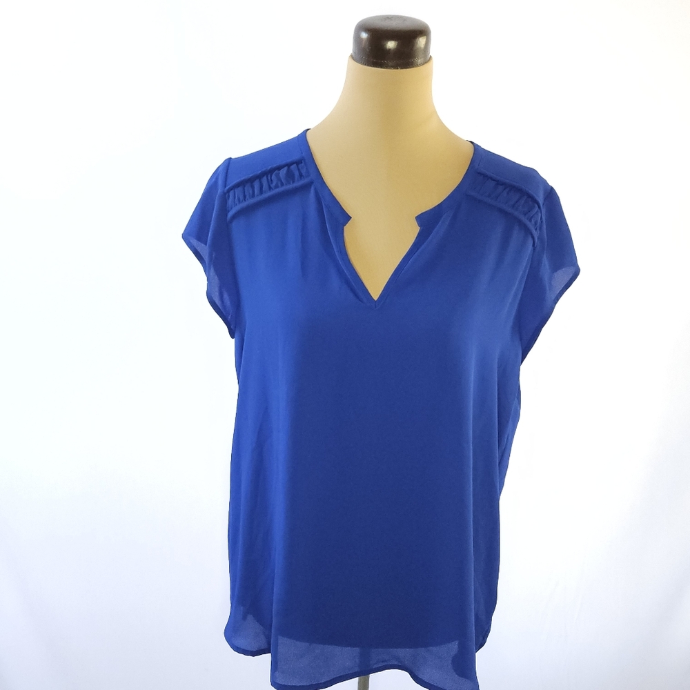 Pleione Vivid Blue Cap Sleeve V-Neck Blouse - L